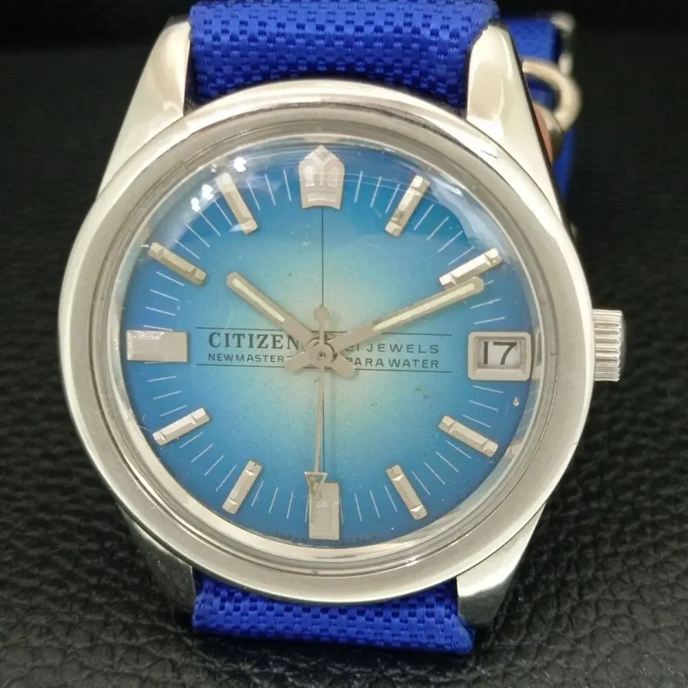Vintage 1980 Citizen Manual Mens Silver Watch W/daydate & Blue accents